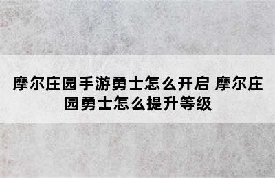 摩尔庄园手游勇士怎么开启 摩尔庄园勇士怎么提升等级